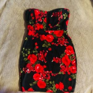 Rose Floral Strapless Mini Dress